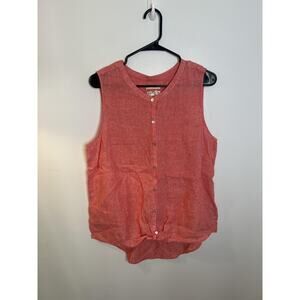 Christian Siriano Shirt Wm Lg Red Pink 100% Linen Chic Lagenlook Boho